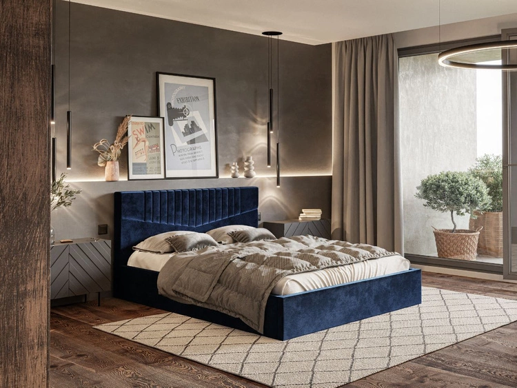 Łóżko tapicerowane z pojemnikiem i stelażem 140x200 Lido granat