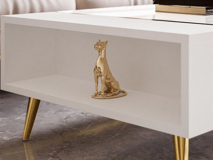 Zestaw mebli do salonu na złotych metalowych nóżkach i ze złotymi uchwytami Lunelie Biały połysk