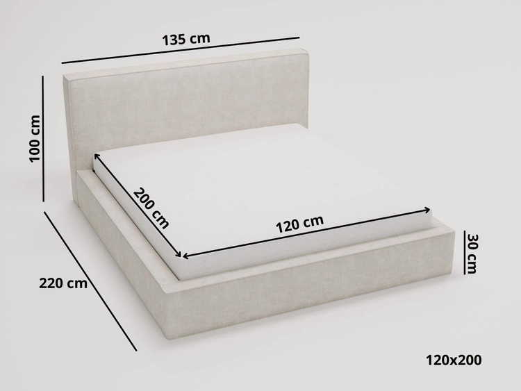Łóżko tapicerowane z pojemnikiem i stelażem 120x200 Monaco Jasnoszare