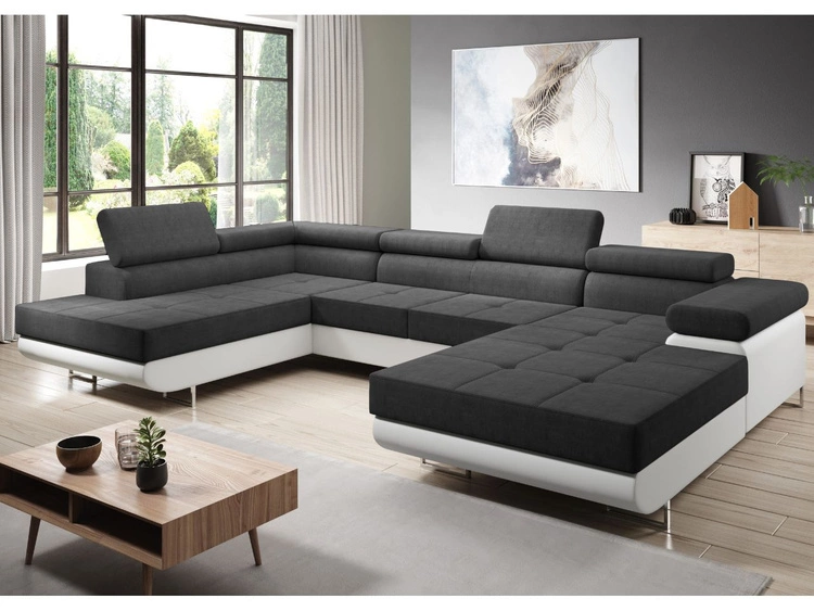 Narożnik U lewy z funkcją spania i pojemnikiem Solam U Czarny, Biały