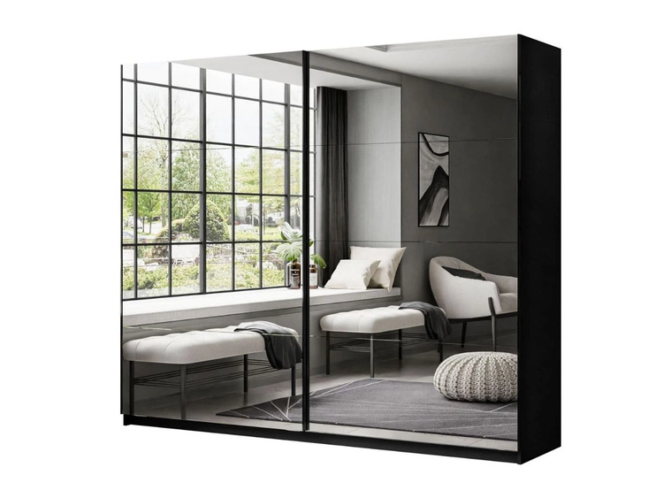 Szafa dwudrzwiowa z drzwiami przesuwnymi i lustrami 244 cm Nuveo Czarny połysk