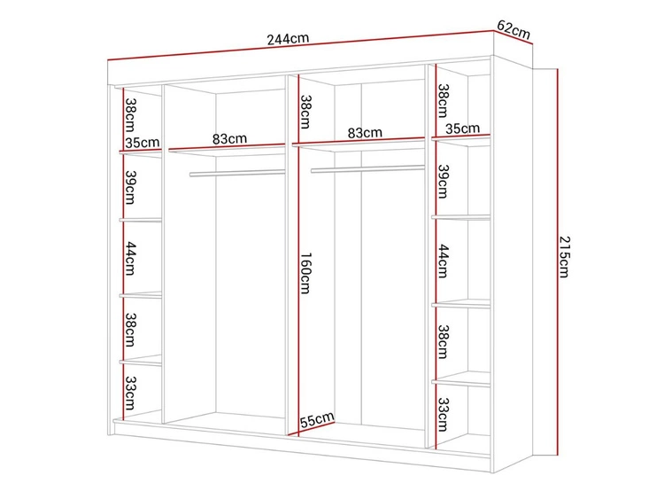 Szafa dwudrzwiowa z drzwiami przesuwnymi i lustrem 244 cm Noaé Biały połysk