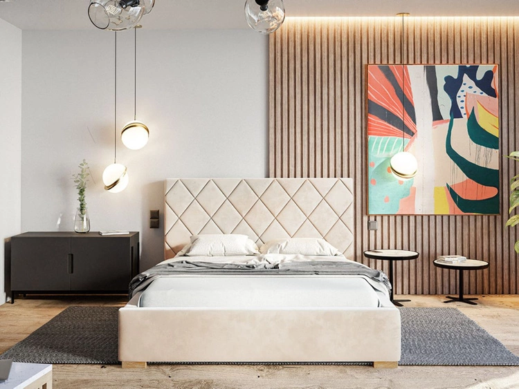 Łóżko tapicerowane z pojemnikiem i stelażem 160x200 Taranto Beżowe