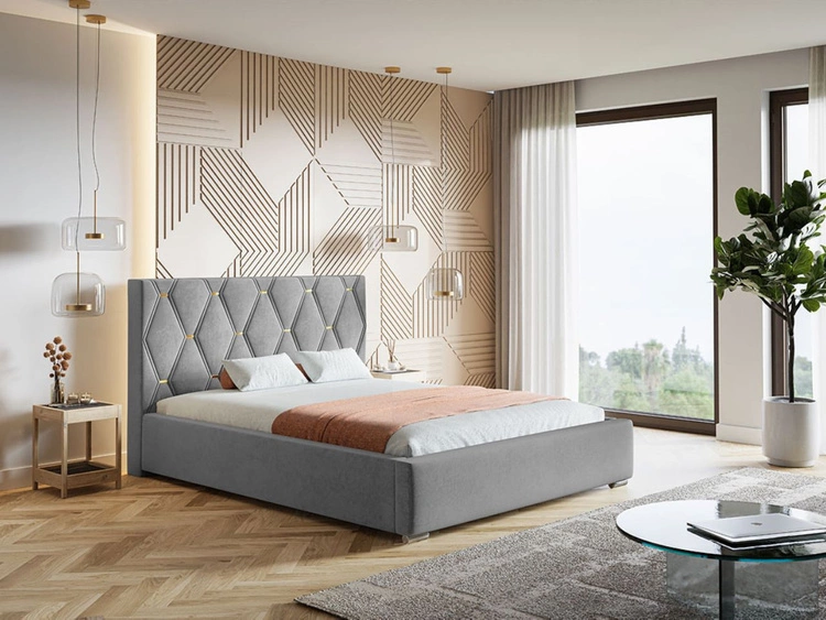 Łóżko tapicerowane z pojemnikiem i stelażem 120x200 Tasso Szare