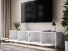 Szafka RTV pod telewizor z drzwiczkami i oświetleniem LED na srebrnych nóżkach 200 cm Noaé Biały Połysk