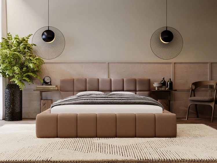 Łóżko tapicerowane z pojemnikiem i stelażem 140x200 Alicante Brązowy