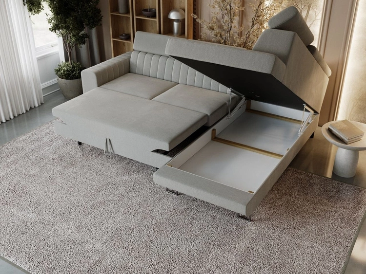 Narożnik z funkcją spania i pojemnikiem Berona prawy Szary