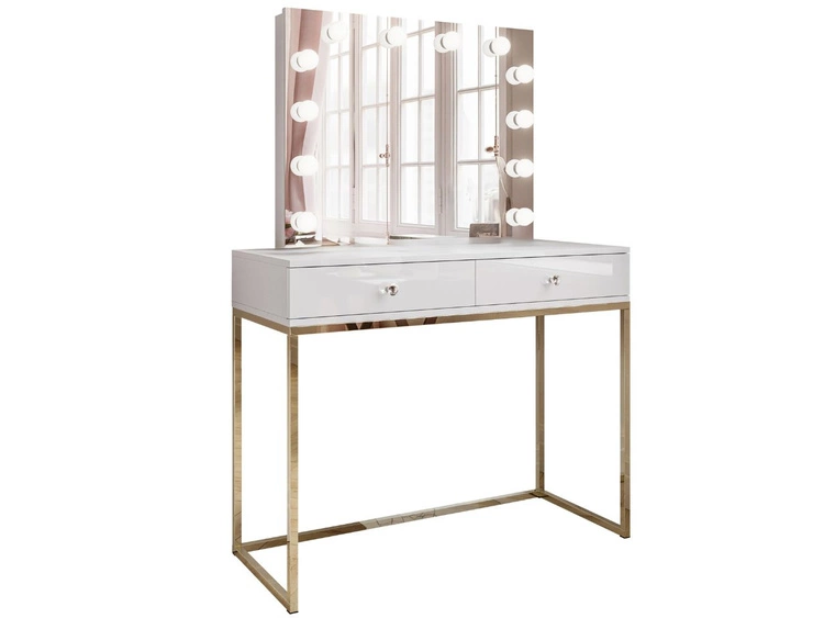 Toaletka glamour z szufladami, lustrem i oświetleniem LED Brisa biały połysk