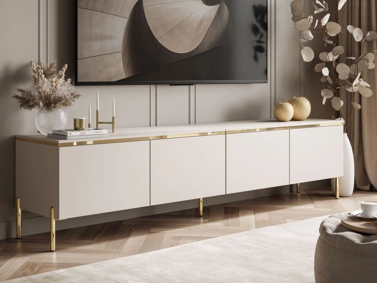 Szafka RTV w stylu glamour z oświetleniem LED Celle kaszmir mat