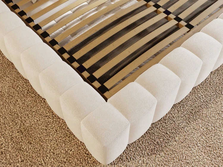 Łóżko tapicerowane z pojemnikiem i stelażem 140x200 cm Rotto Kremowe