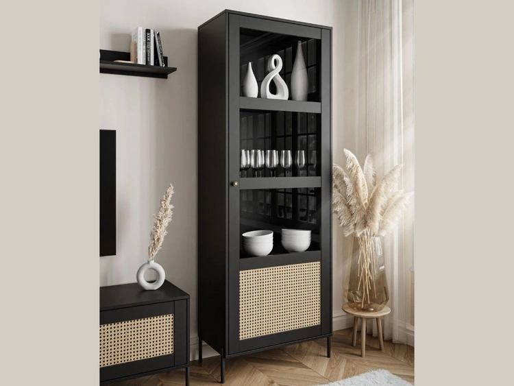 Witryna wąska stojąca w stylu boho Bellance czarna