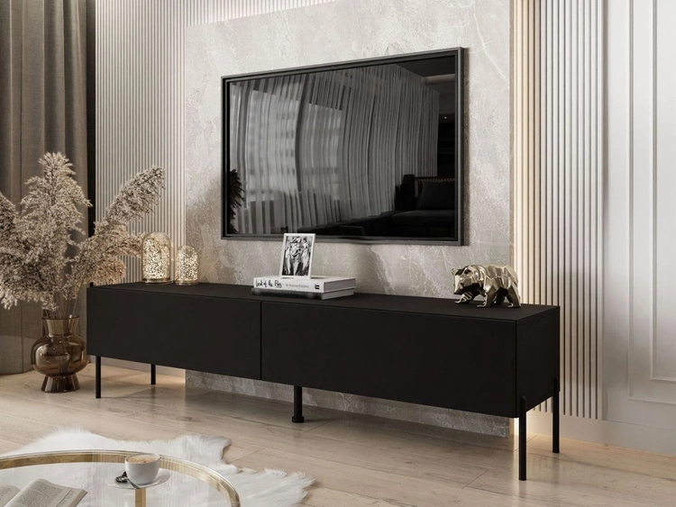 Szafka RTV pod telewizor z drzwiczkami na czarnych nóżkach 175 cm Sorelle Czarny mat