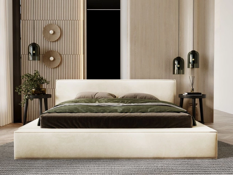 Łóżko tapicerowane z pojemnikiem i stelażem 120x200 Mali Beżowe