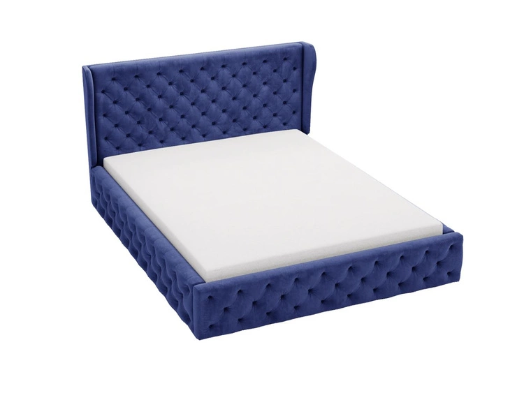 Łóżko tapicerowane z pojemnikiem na pościel i stelażem 140x200 Kingston Ciemnoniebieskie