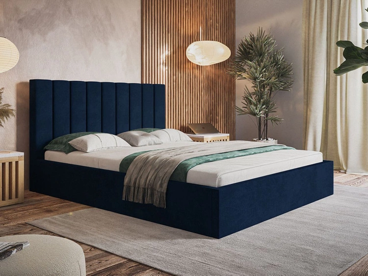 Łóżko tapicerowane z pojemnikiem i stelażem 180x200 Sesto granatowe