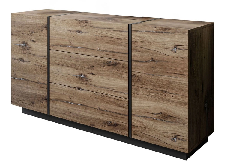 Dwudrzwiowa komoda 158 cm z trzema szufladami Lunelie dąb Flagstaff