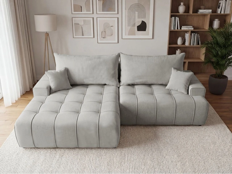 Narożnik L z funkcją spania i pojemnikiem Tulio lewy szary