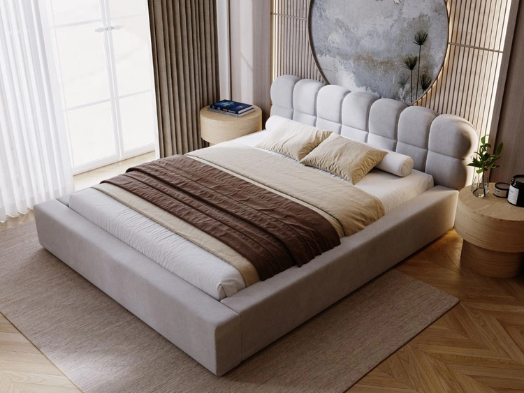 Łóżko tapicerowane z pojemnikiem i stelażem 140x200 Plaza Szare