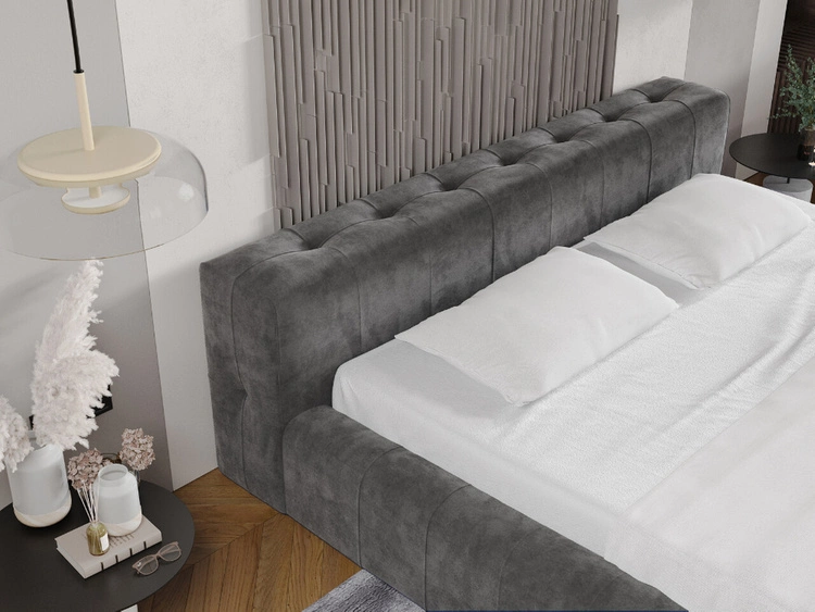 Łóżko tapicerowane z pojemnikiem i stelażem 160x200 Lipari Ciemny szary