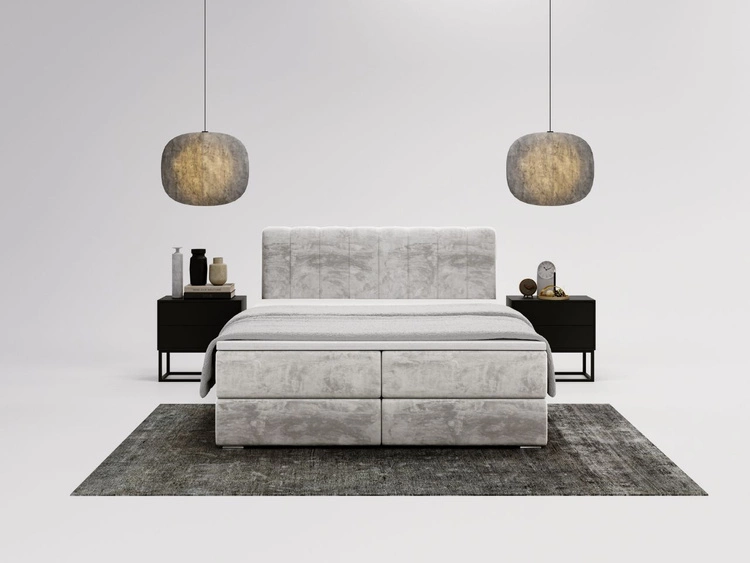 Łóżko kontynentalne z pojemnikami na pościel 140x200 Forte Jasnoszare