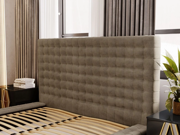 Łóżko tapicerowane z pojemnikiem i stelażem 120x200 Barbados Jasny brąz