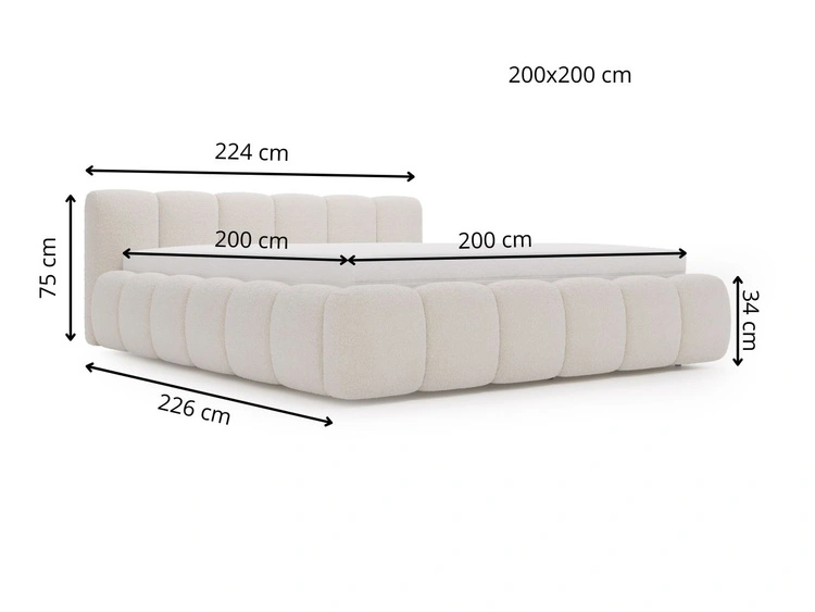 Łóżko tapicerowane z pojemnikiem i stelażem 200x200 Cloud Low szare