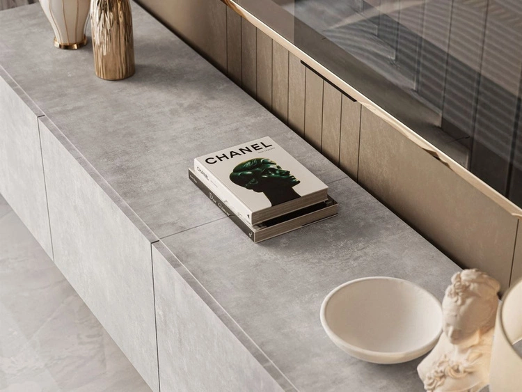 Wisząca szafka RTV pod telewizor z drzwiczkami i oświetlewniem LED 200 cm Nodoo Beton