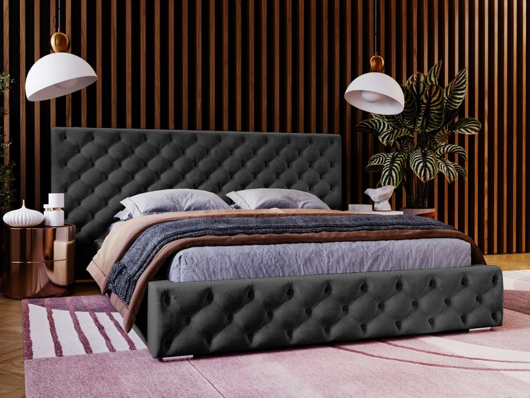 Łóżko tapicerowane z pojemnikiem i stelażem 140x200 cm Madera Czarne