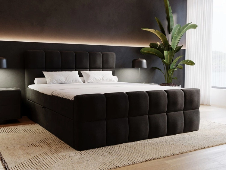 Łóżko kontynentalne z pojemnikiem na pościel 180x200 Alicante Czarne