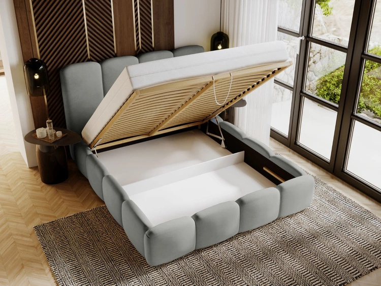 Łóżko tapicerowane z pojemnikiem i stelażem 120x200 Galli Szare