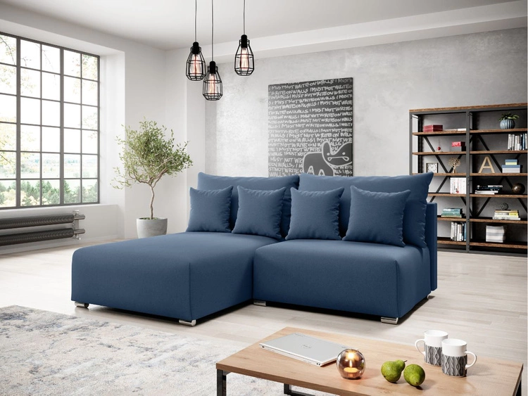 Narożnik L Lewy z funkcją spania i pojemnikiem Ronni Ciemny niebieski