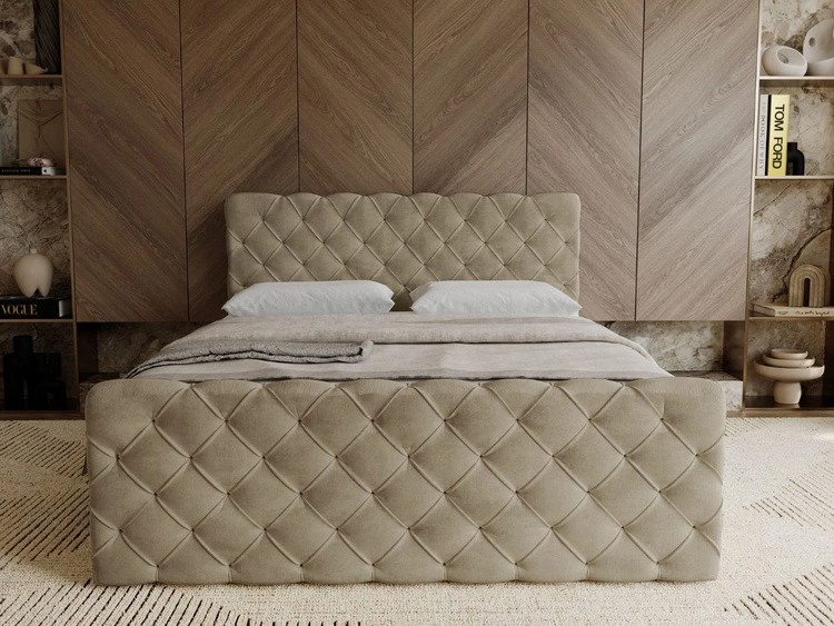 Łóżko kontynentalne z pojemnikiem na pościel 140x200 Lunaris Jasny brąz