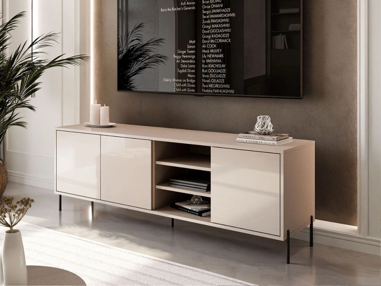 Szafka RTV glamour pod telewizor z drzwiczkami na czarnych nogach Vivance Kaszmir połysk