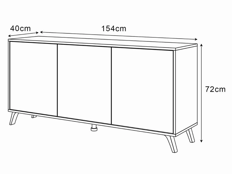 Trzydrzwiowa komoda 154 cm w stylu loft na białych nogach Vivance biały mat i dąb artisan