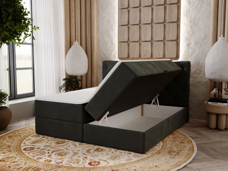 Łóżko kontynentalne z pojemnikiem na pościel 160x200 Napoli Ciemnoszare