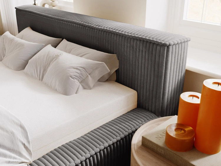 Łóżko tapicerowane z pojemnikiem i stelażem 140x200 Lago Szare