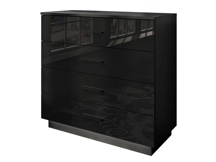 Komoda z czterema szufladami i oświetleniem LED Nuveo Czarny połysk