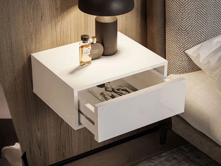 Stolik nocny wiszący z szufladą Brisa biały połysk