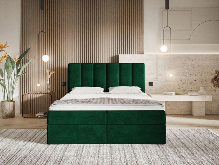 Łóżko kontynentalne z pojemnikiem na pościel 160x200 Cascada zielone