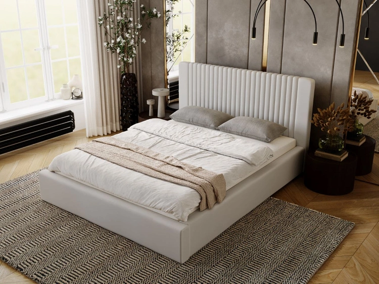 Łóżko tapicerowane z pojemnikiem i stelażem 140x200 Malmo Jasny szary