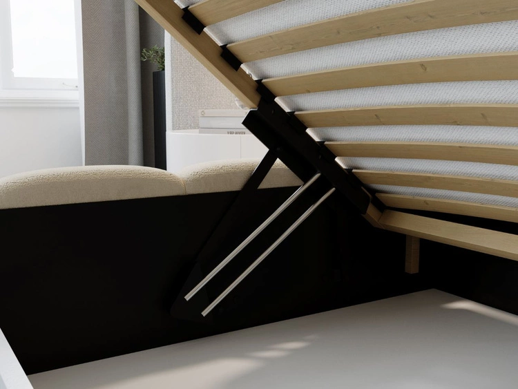 Łóżko tapicerowane z pojemnikiem i stelażem 200x200 Modo Beżowe