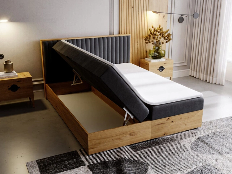 Łóżko kontynentalne z pojemnikiem na pościel 160x200 Forest Antracytowe