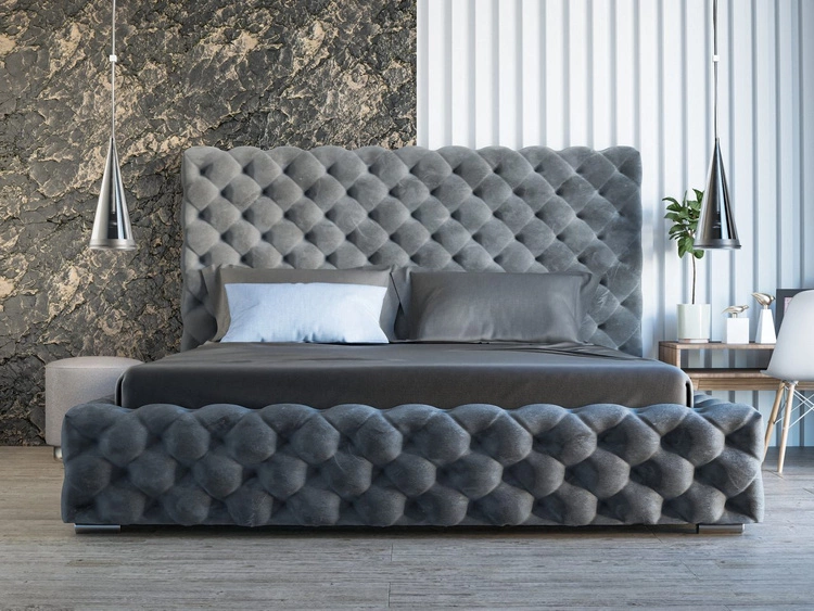 Łóżko tapicerowane z pojemnikiem i stelażem 200x200 Heaven Ciemny szary