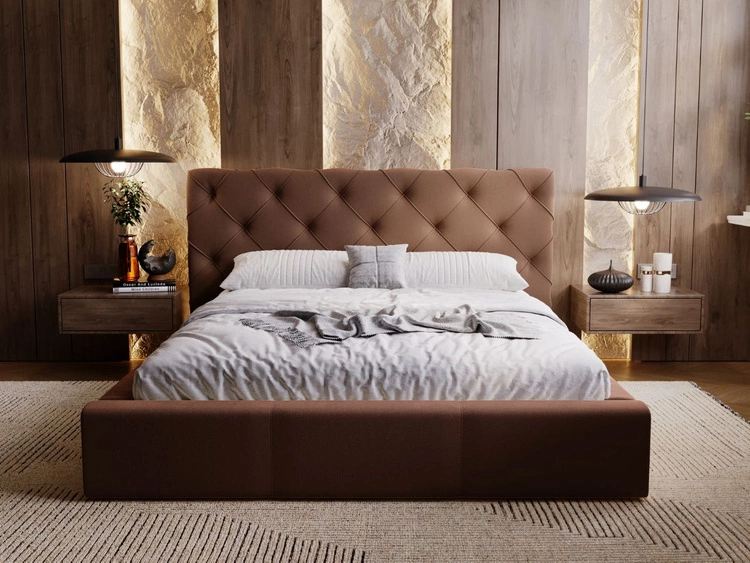 Łóżko tapicerowane z pojemnikiem i stelażem 140x200 Milano Brązowe