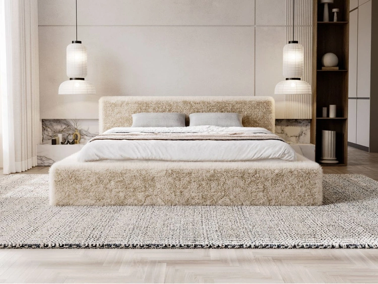 Łóżko tapicerowane z pojemnikiem i stelażem 180x200 cm Enjoy Beżowe