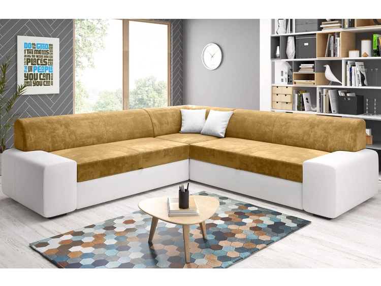 Narożnik L Prawy z funkcją spania i pojemnikiem Fresto Maxi Żółty, Biały