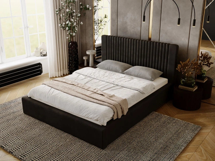 Łóżko tapicerowane z pojemnikiem i stelażem 120x200 Malmo Brązowy