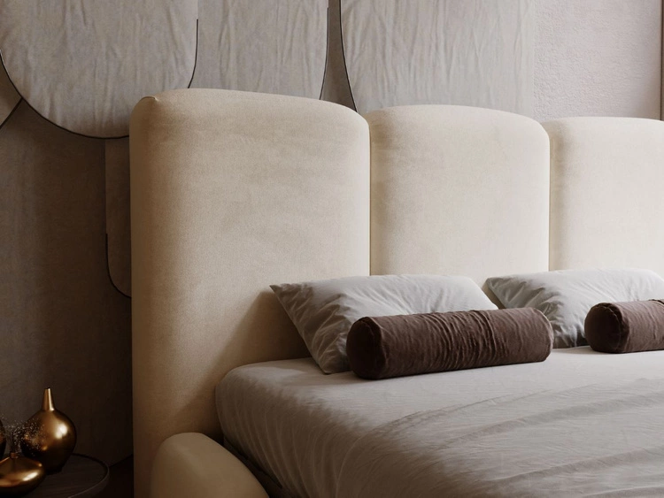 Łóżko tapicerowane z pojemnikiem i stelażem 200x200 cm Bubble Beżowe