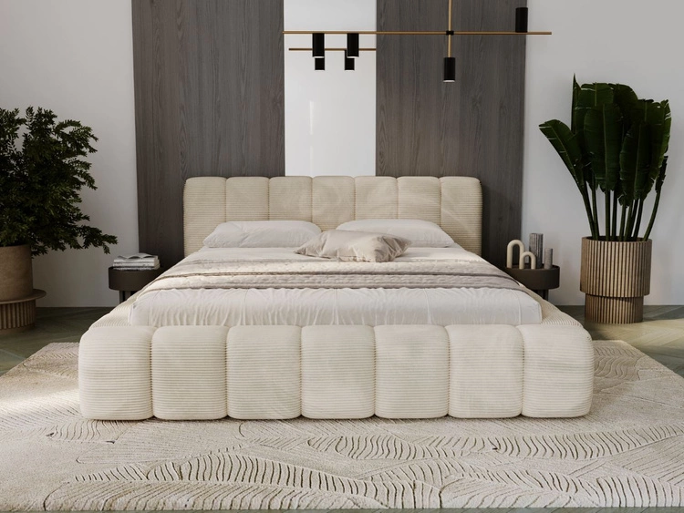 Łóżko tapicerowane z pojemnikiem na pościel 180x200 Ibiza Kremowe