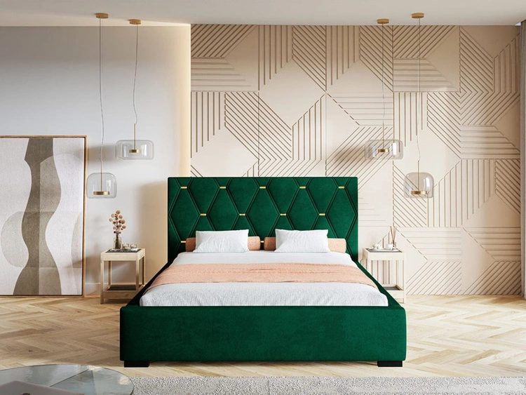 Łóżko tapicerowane z pojemnikiem i stelażem 120x200 Tasso Zielone